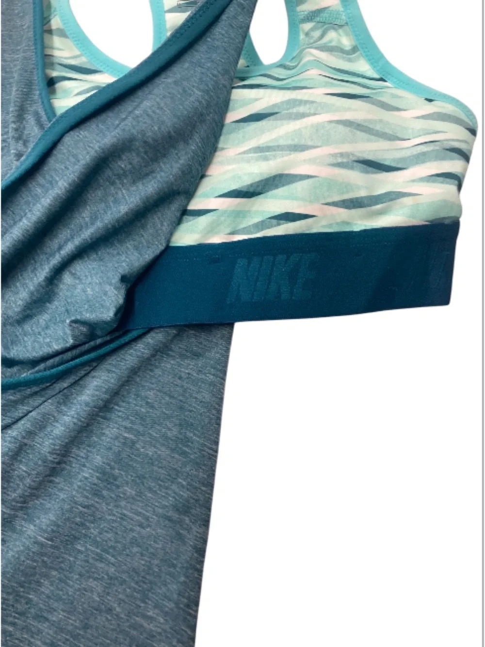 Nike Teal and Mint Dri-FIT tank top with attached Sports Bra embroidered logo
